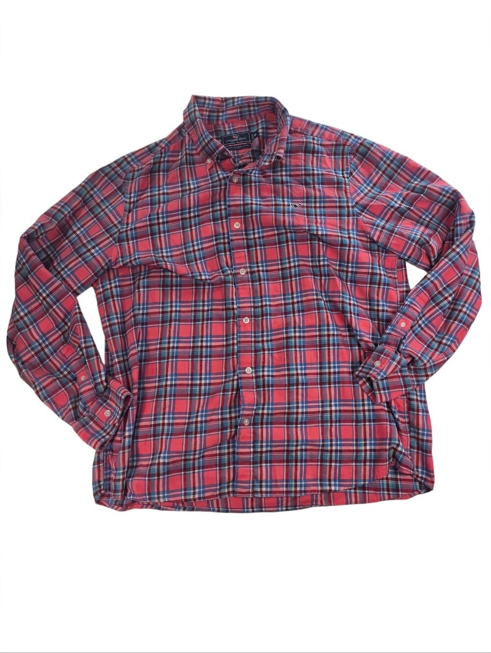 Vineyard Vines XL Classic Fit Whale ShirtCoral pink / blue / burgundy plaid /